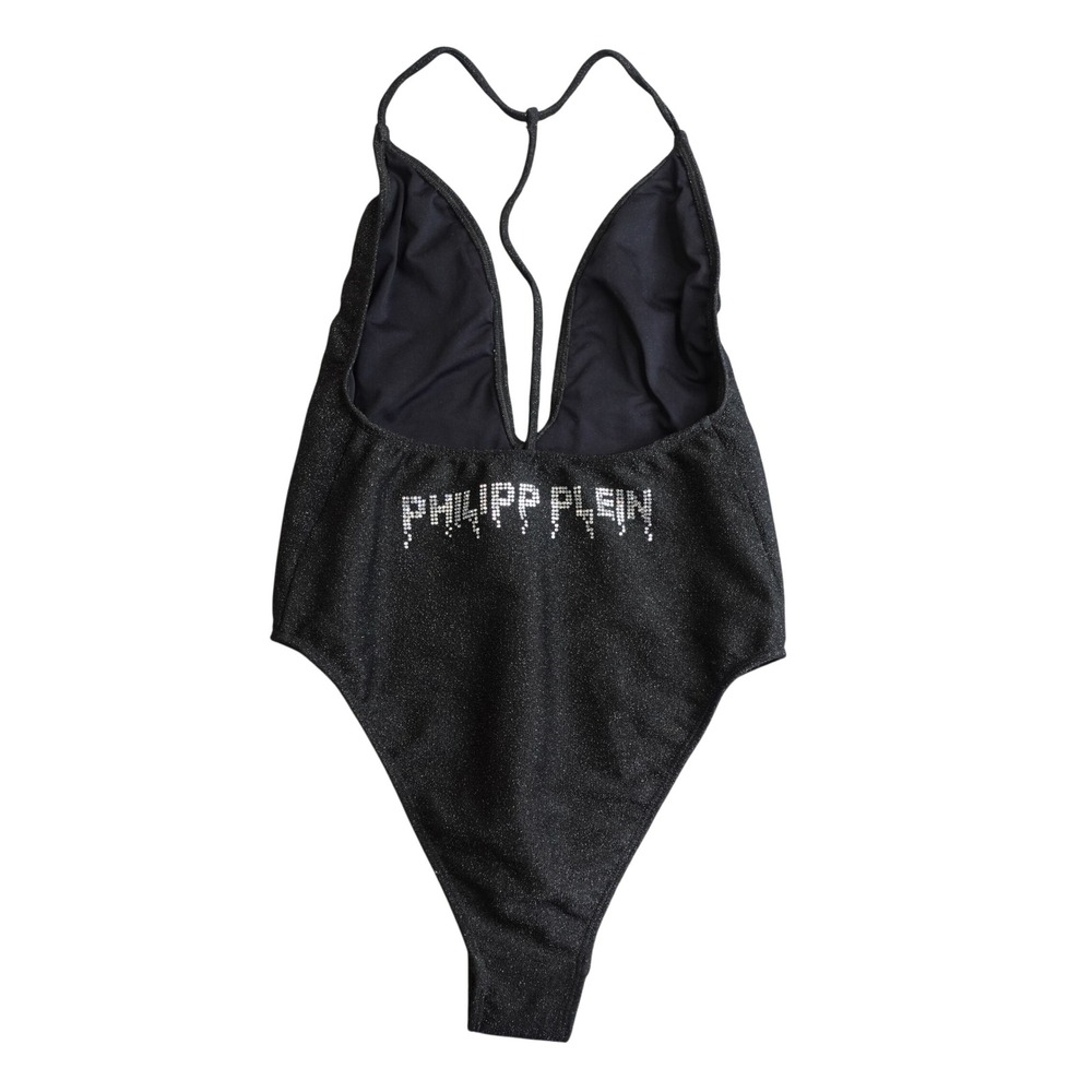 Philipp Plein Crystal Logo Monokini S Black Metallic Limited Edition Swimsuit‎